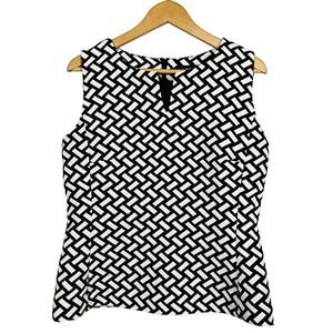HALLHUBER Fitted Keyhole Top Black White Geo Print Tunic Sleeveless Career - 42